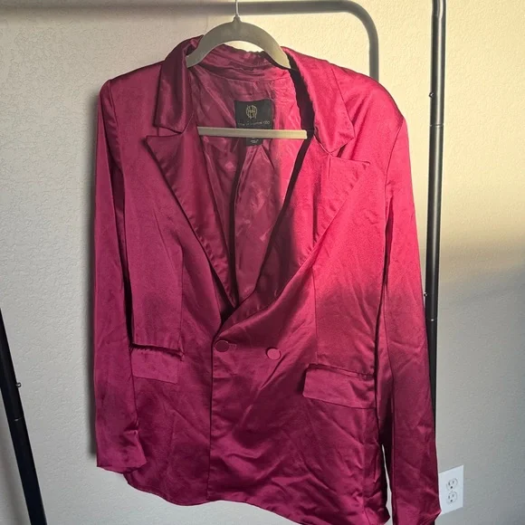 House of Harlow 1960 Satin Blazer - Burgundy - Picture 12 of 12